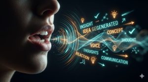 Digital detox concept showing voice sound waves transforming into ideas without a screen