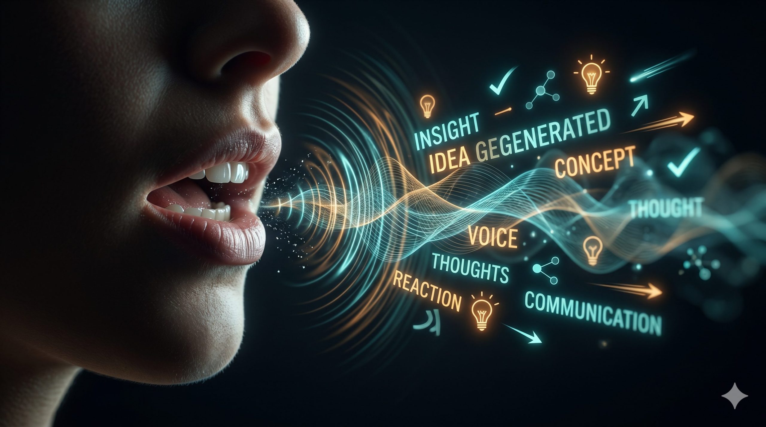 Digital detox concept showing voice sound waves transforming into ideas without a screen