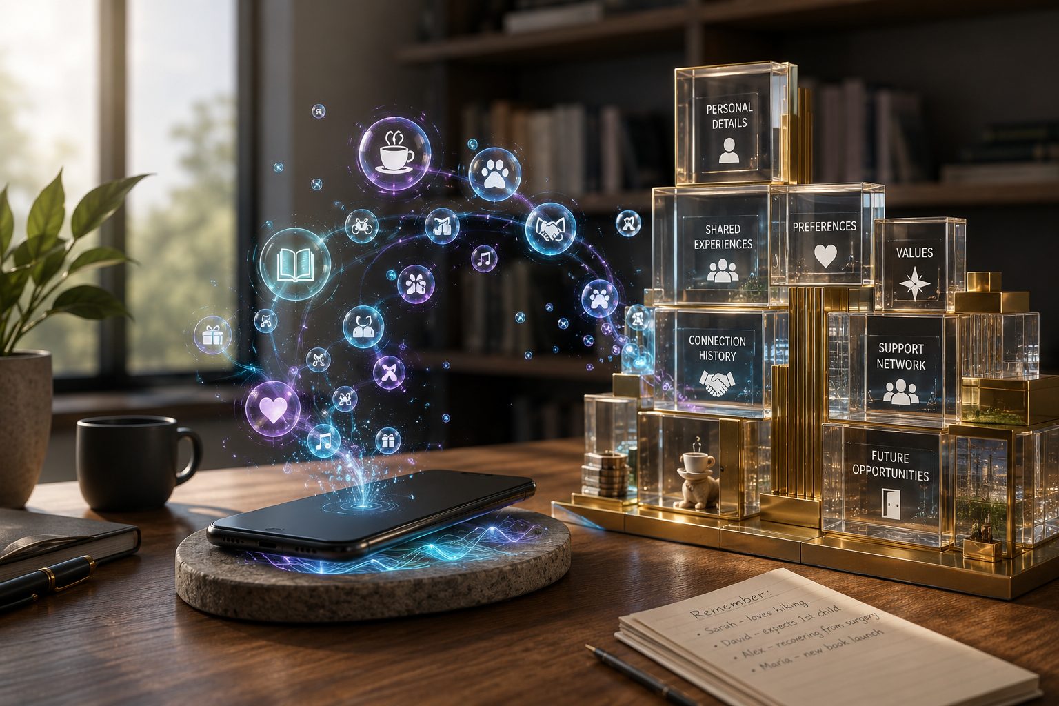 A conceptual visualization of social intelligence showing how voice notes with Vozly build deep interpersonal connections.